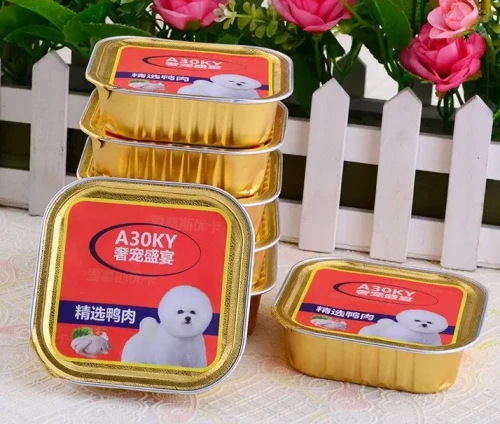 pet food packed with aluminium container and lid